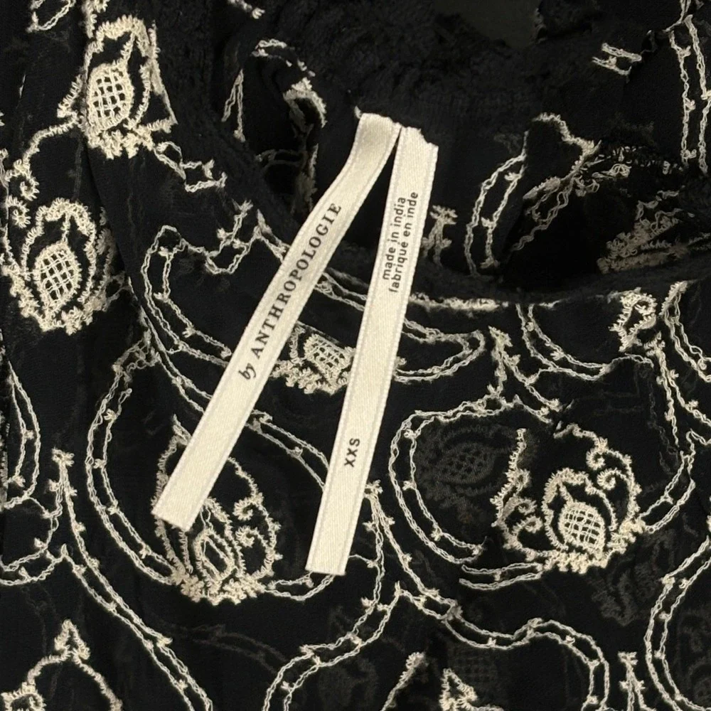 Anthropologie Black‎ Embroidered Halter Mini Dress XXS Boho Ethereal Lace Ruffle